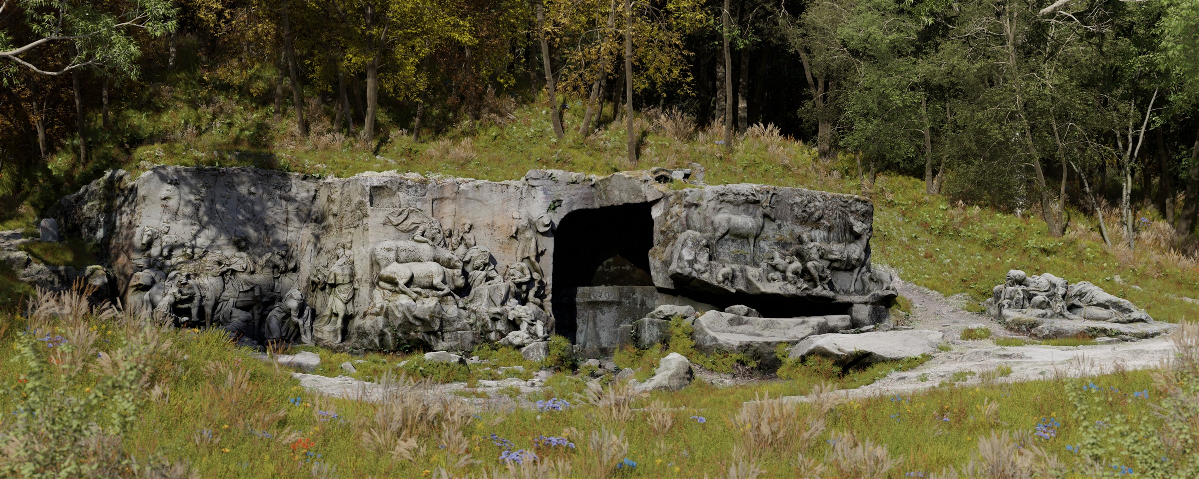Weathered sandstone figures of Braun’s Bethlehem among forest vegetation